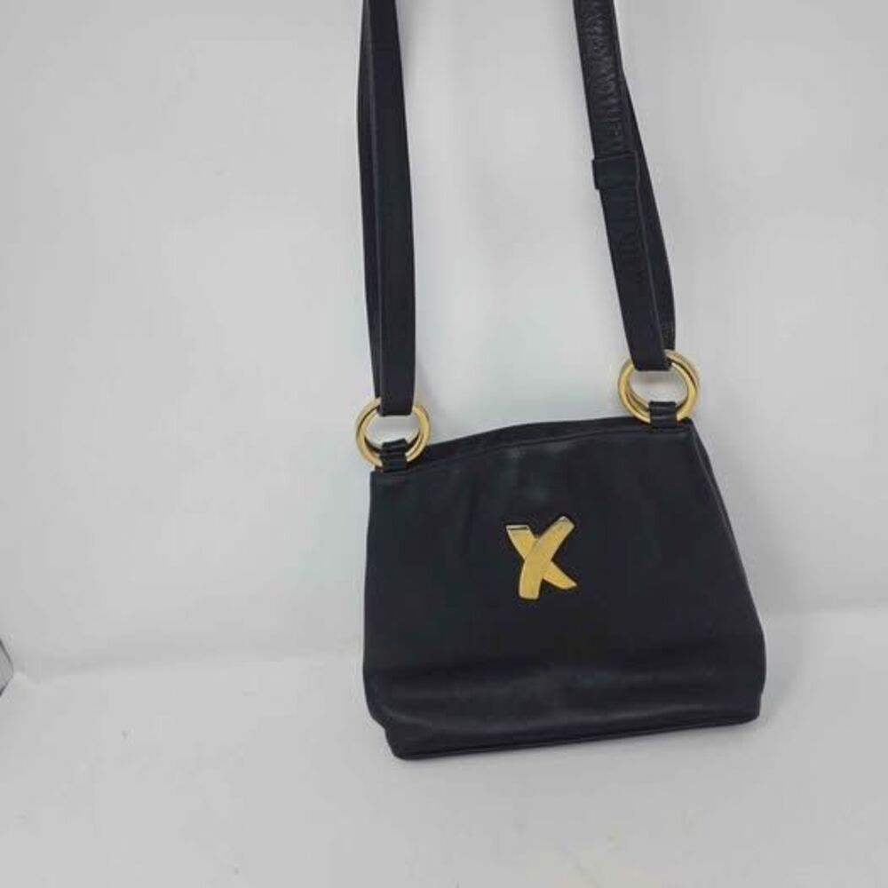 Paloma Picasso Black Leather Crossbody Bag Vintage Gold Logo